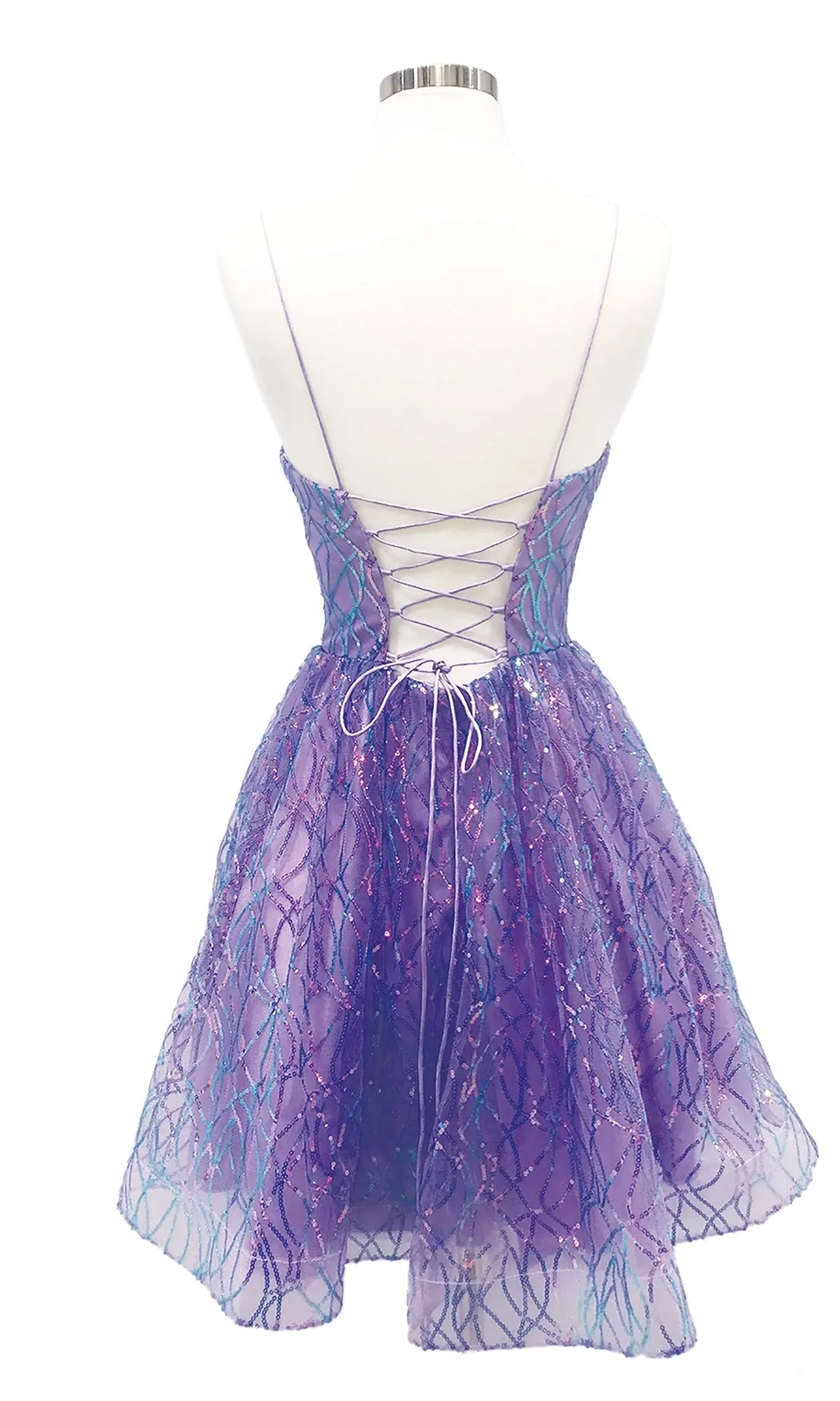 Lace-Up Short Glitter-Print Homecoming Dress 3280 sold by PromGirl product image thumbnail 2