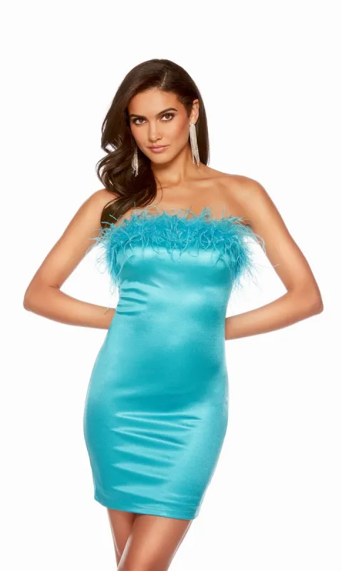 Strapless Feathered Short Homecoming Dress 4723 sold by PromGirl