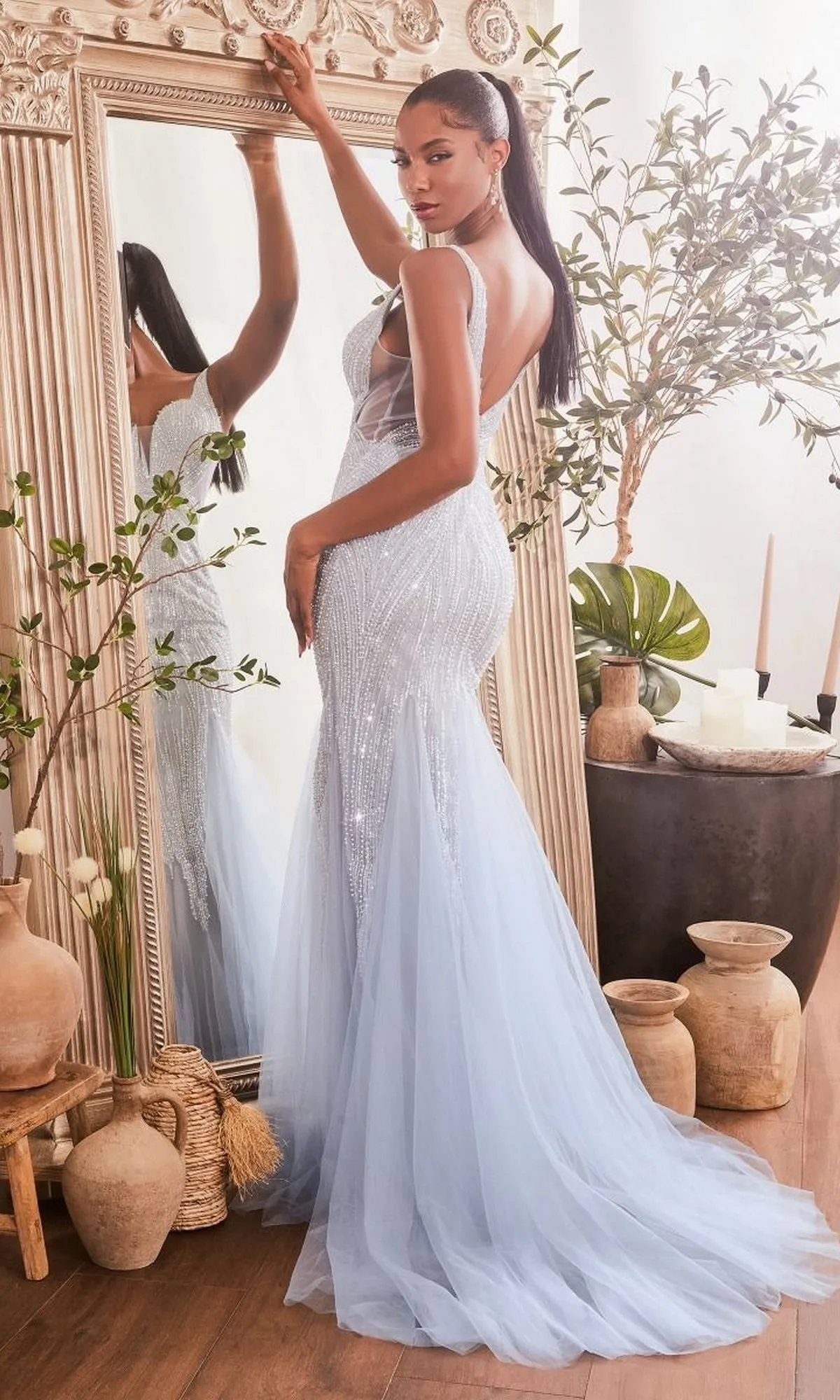 Sheer-Sides Long Beaded Prom Dress: Ladivine CR874 sold by PromGirl product image thumbnail 2
