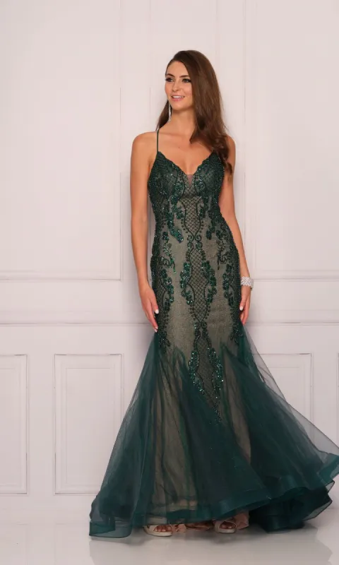 Dave and Johnny Long Emerald Green Prom Dress 11092 sold by PromGirl