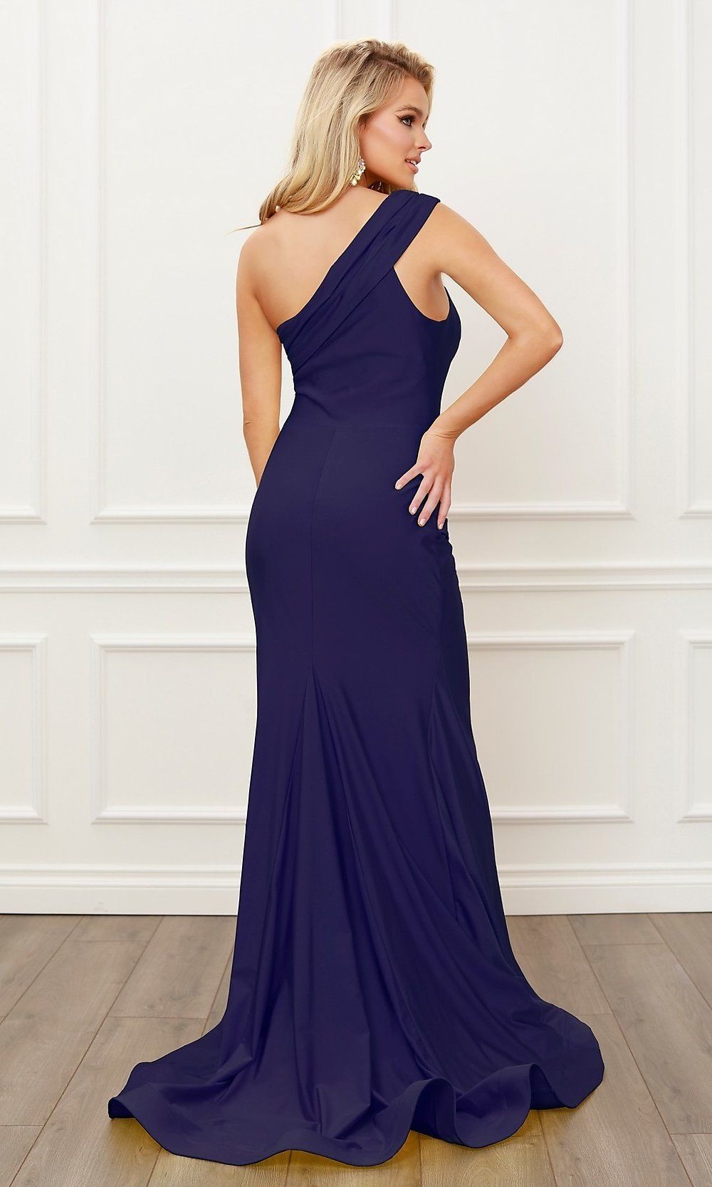 Formal One-Shoulder Satin Long Simple Prom Dress sold by PromGirl product image thumbnail 4