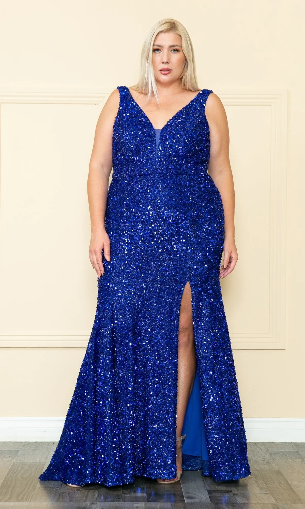 Velvet-Sequin Plus-Size Long Prom Dress W1122 sold by PromGirl