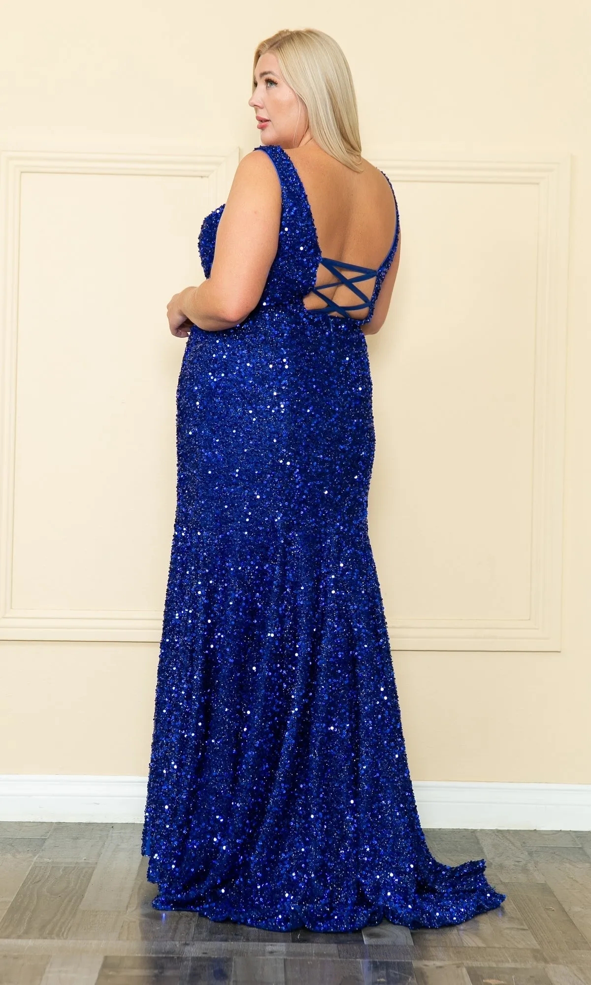 Velvet-Sequin Plus-Size Long Prom Dress W1122 sold by PromGirl product image thumbnail 2