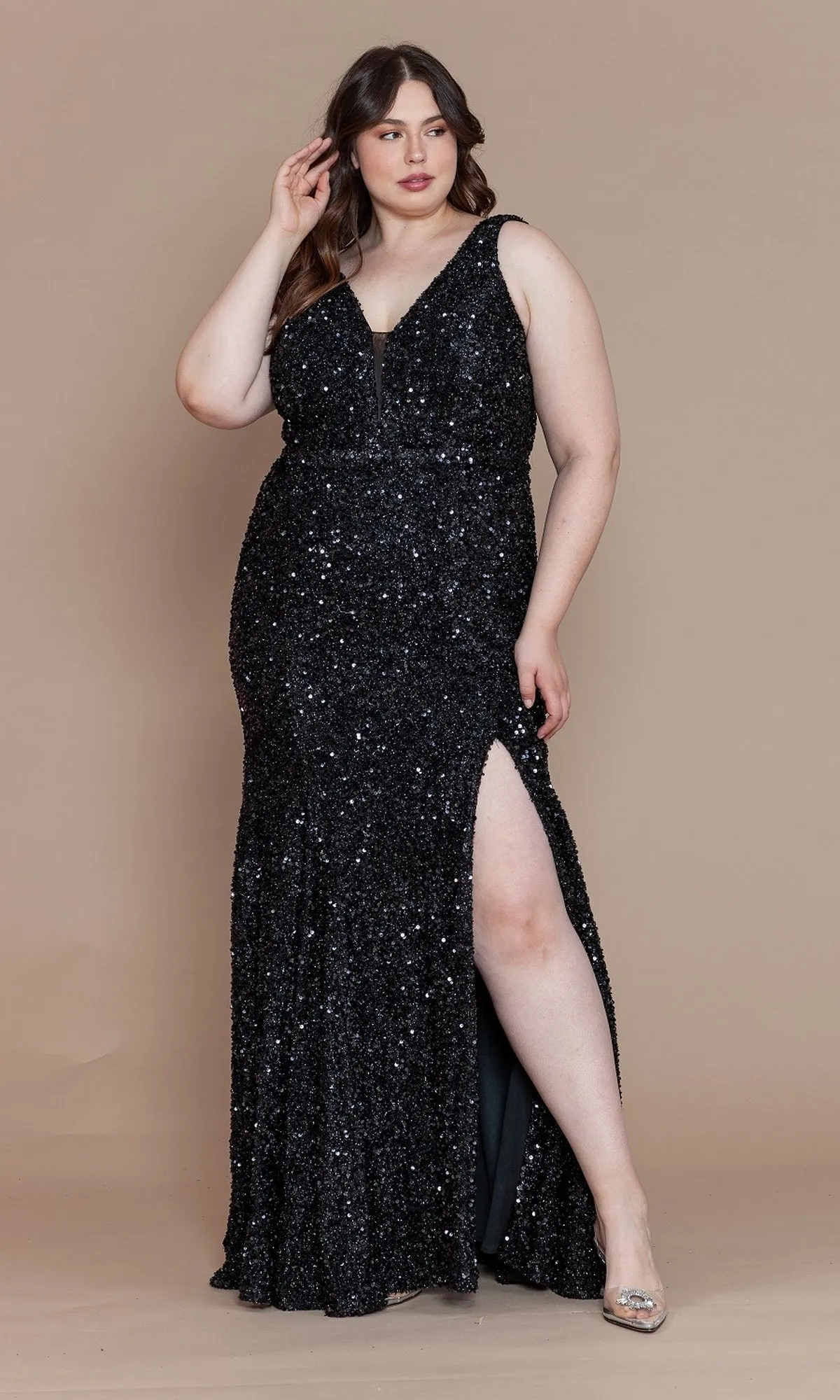 Velvet-Sequin Plus-Size Long Prom Dress W1122 sold by PromGirl product image thumbnail 4