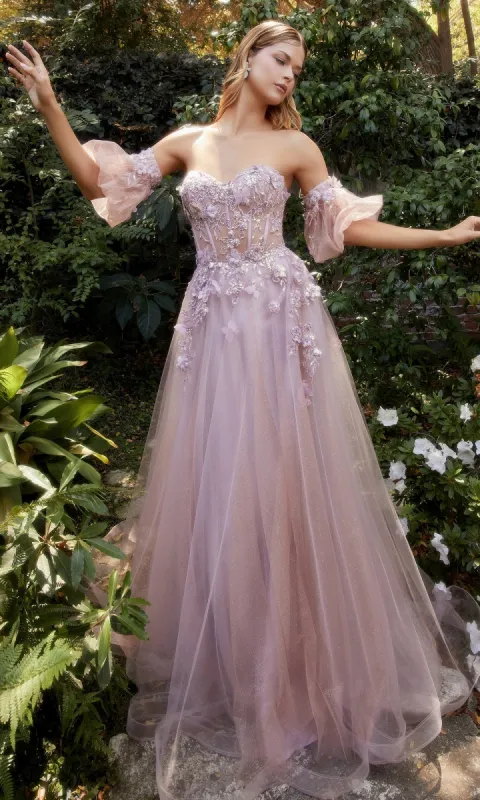 Strapless Puff-Sleeve Long Prom Dress A1108 sold by PromGirl