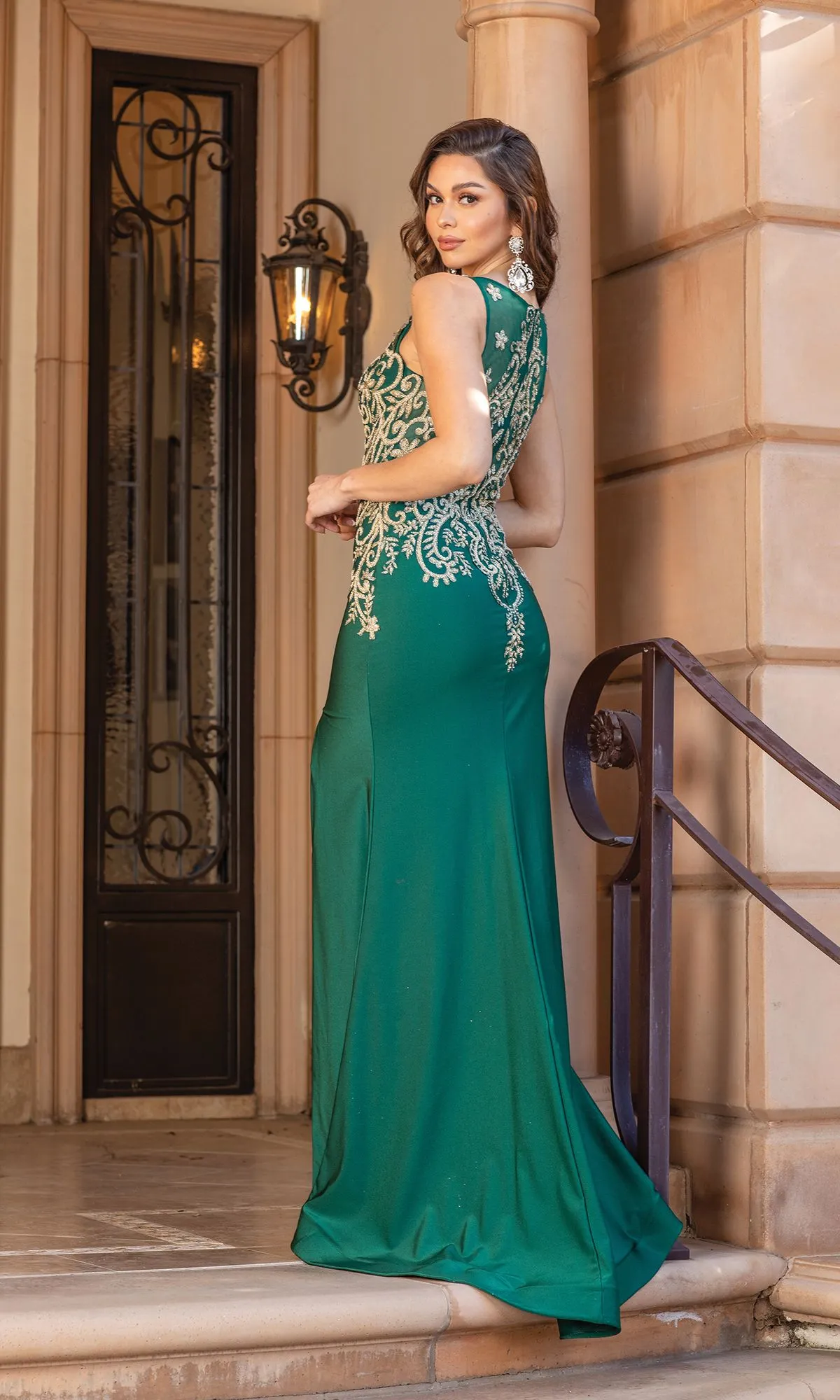 Sleeveless V-Neck Gold-Embroidered Prom Dress 4325 sold by PromGirl product image thumbnail 2
