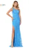 Feather One-Shoulder Long Sequin Prom Dress 3261 sold by PromGirl