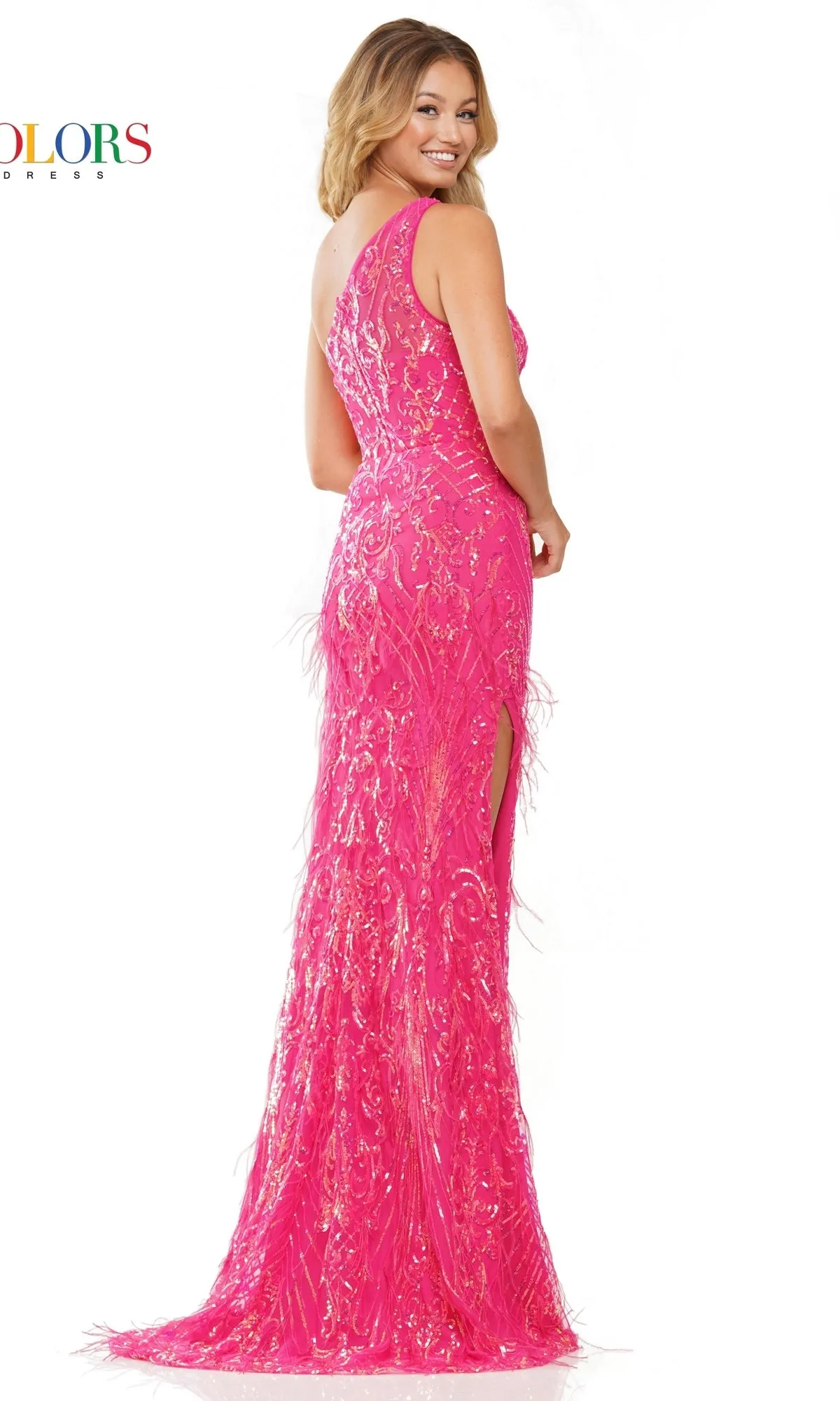 Feather One-Shoulder Long Sequin Prom Dress 3261 sold by PromGirl product image thumbnail 2
