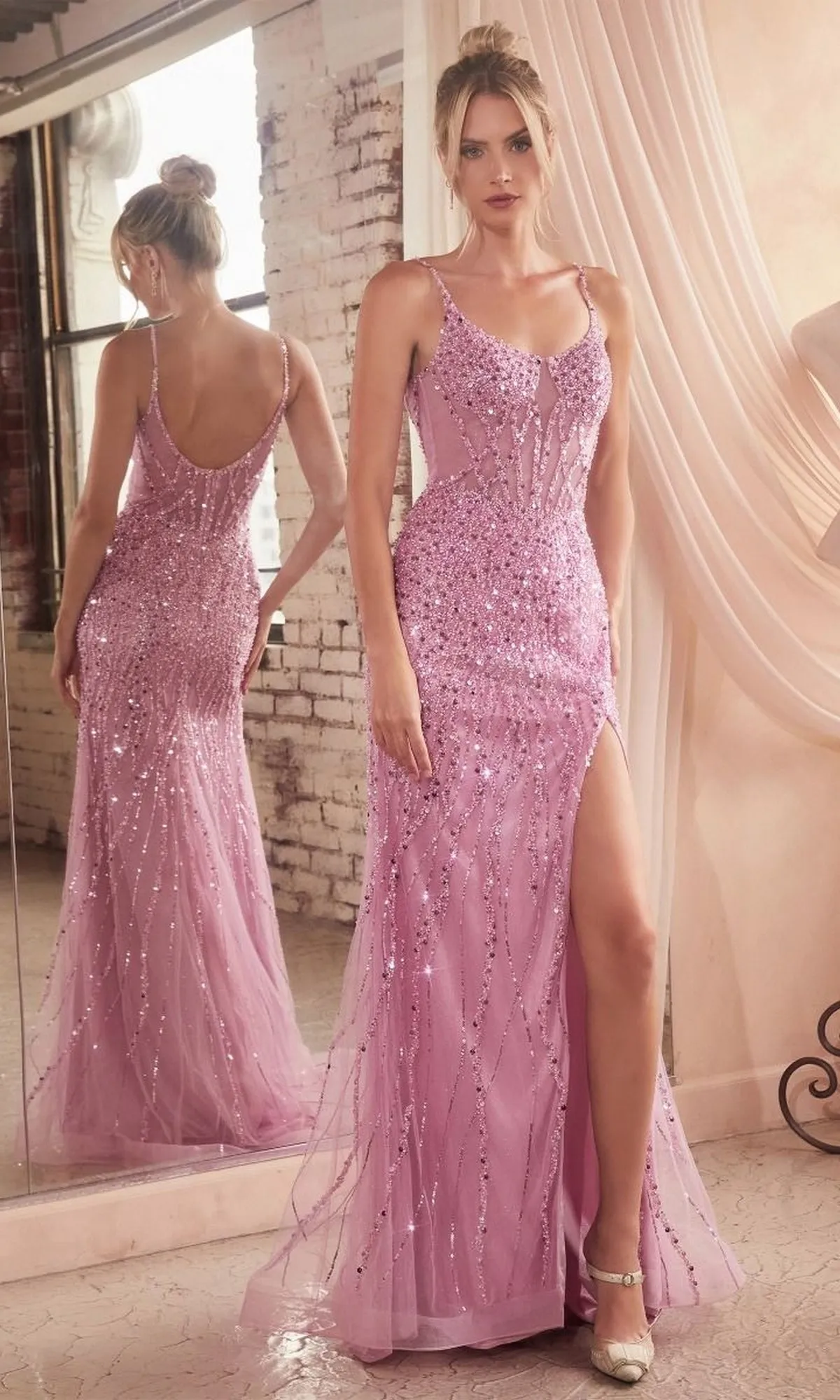 Sheer-Bodice Long Beaded Prom Dress CD0220 sold by PromGirl product image thumbnail 5
