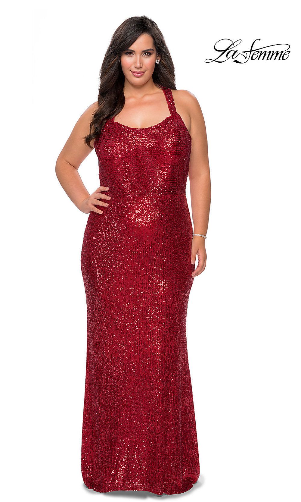 La Femme Plus-Size Sequin X-Back Long Prom Dress sold by PromGirl product image thumbnail 3