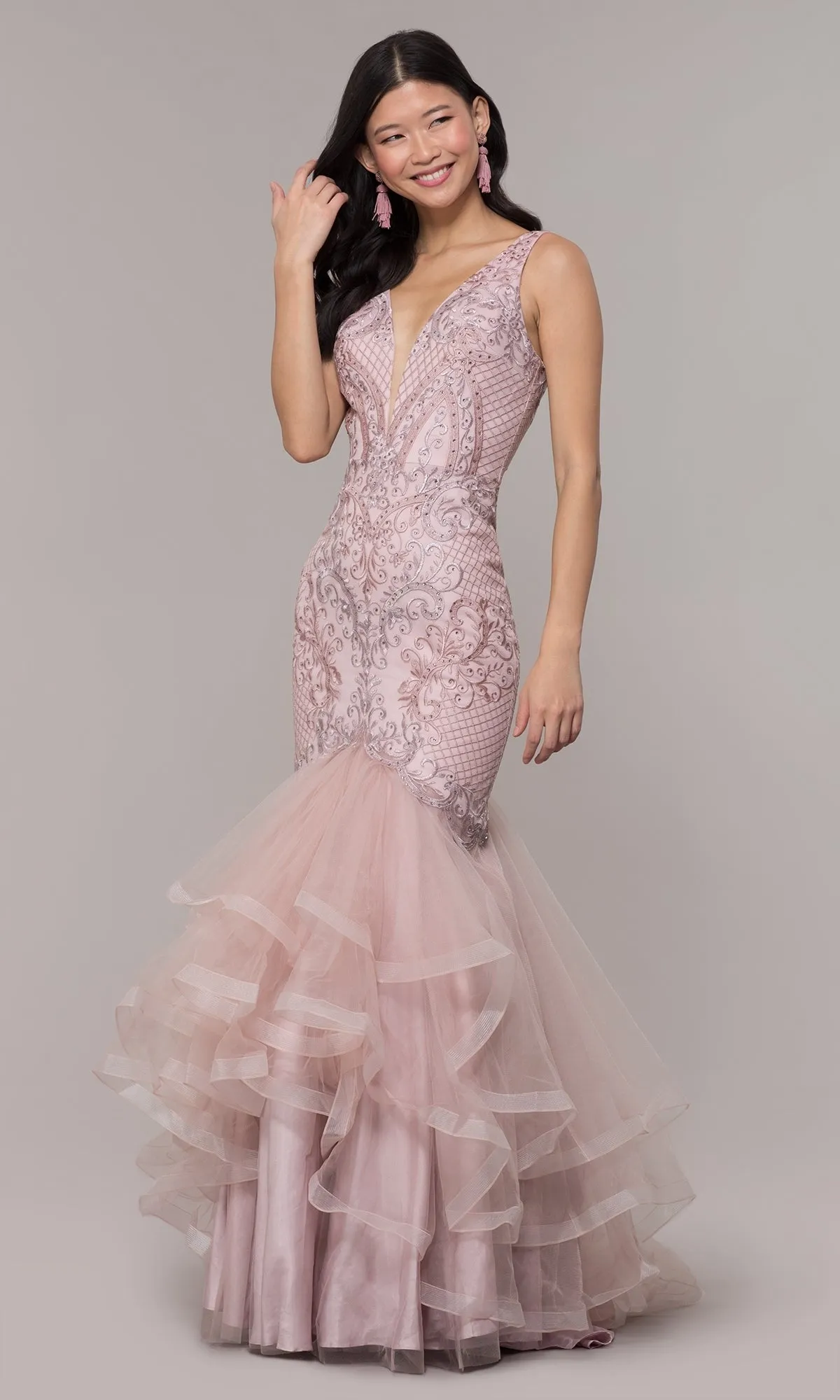 Embroidered V-Neck Mermaid Formal Prom Dress 8320 sold by PromGirl