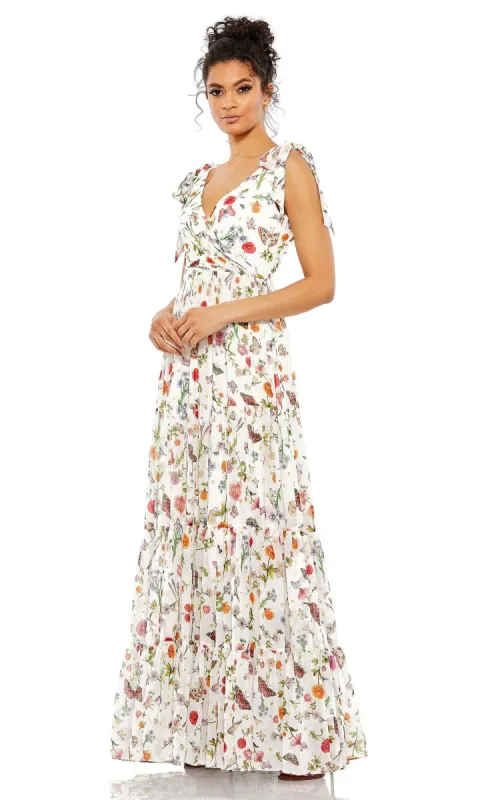 Long White Print Formal Dress: Mac Duggal 70198 sold by PromGirl