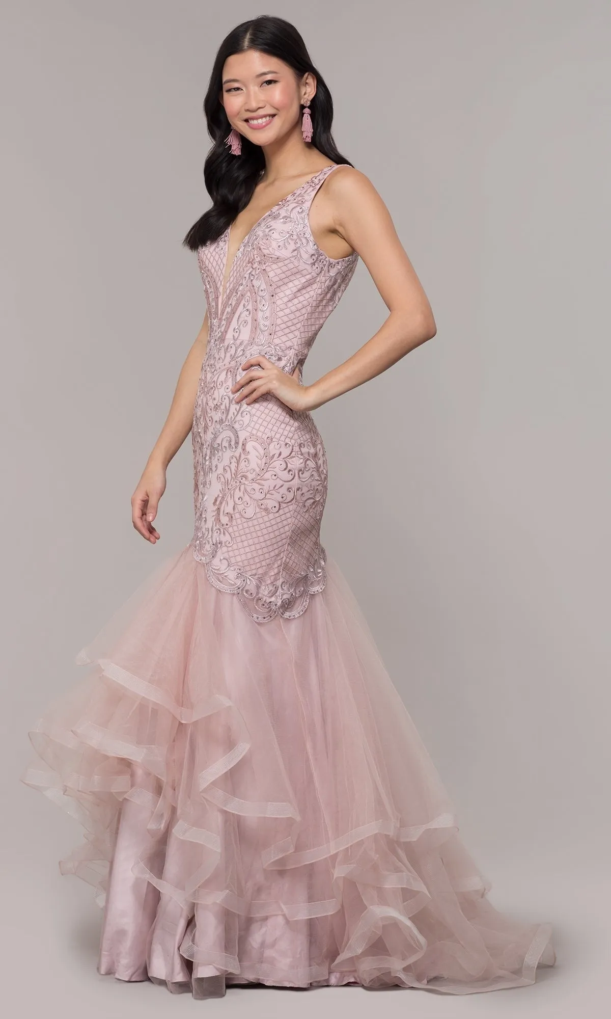 Embroidered V-Neck Mermaid Formal Prom Dress 8320 sold by PromGirl product image thumbnail 4