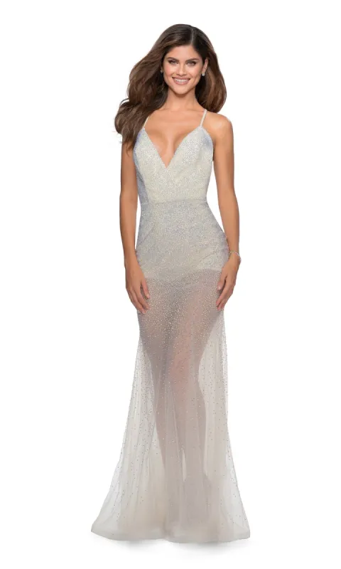 La Femme Backless Sparkly Sheer Prom Dress 28806 sold by PromGirl