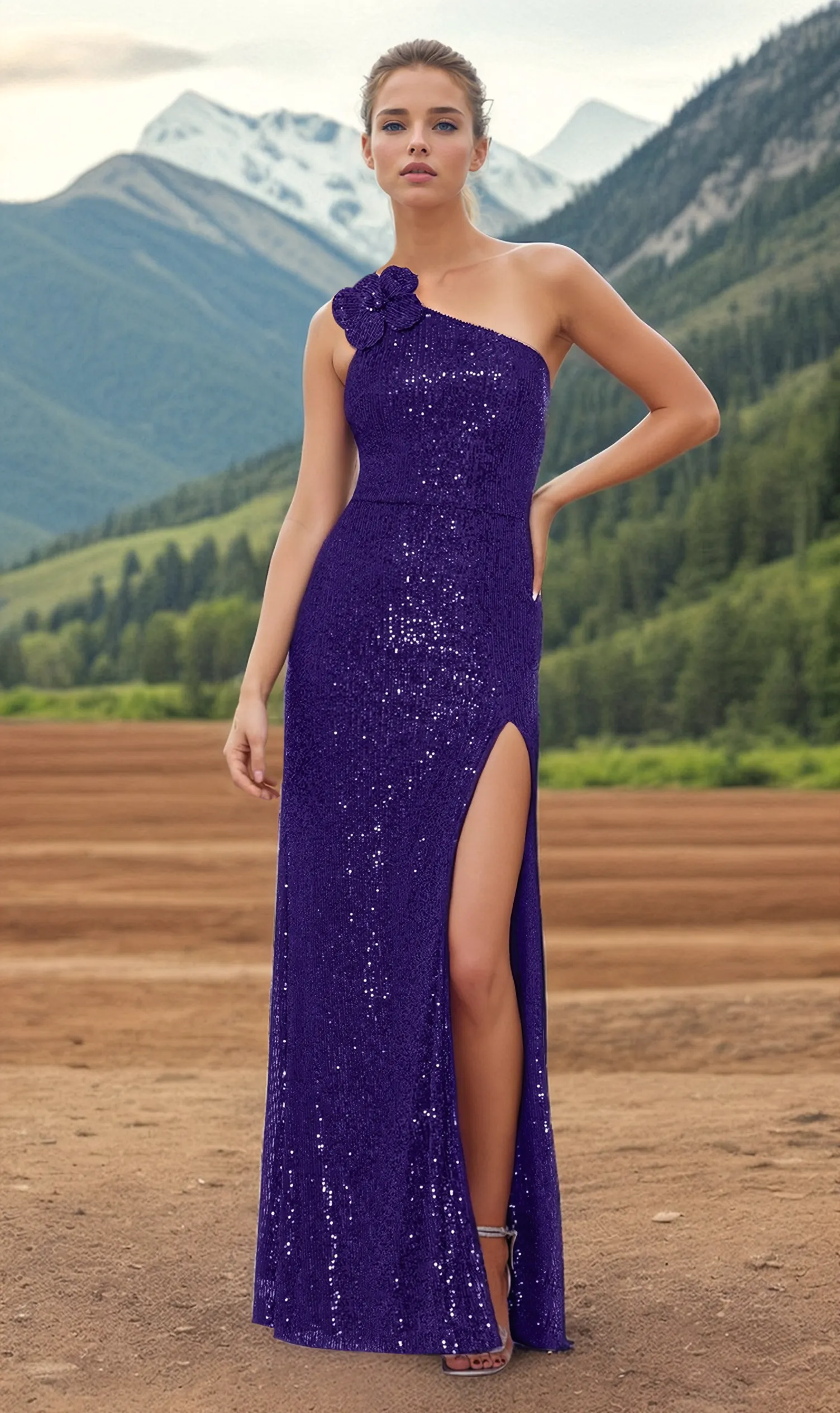 Purple One-Shoulder Long Sequin Prom Dress 4778BN sold by PromGirl
