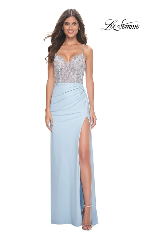 La Femme Beaded-Corset Long Prom Dress 32089 sold by PromGirl