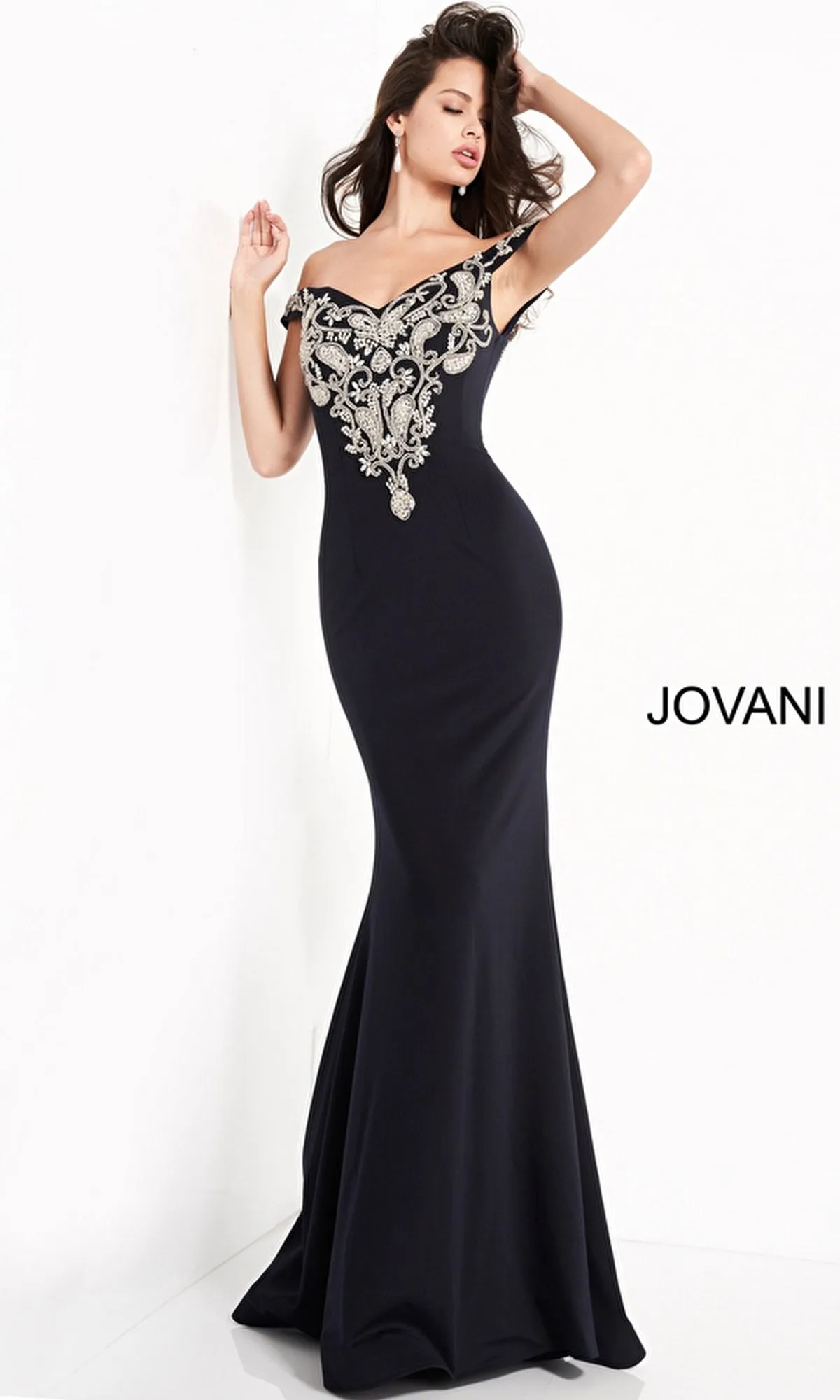 Jovani Embrodered Off-Shoulder Prom Dress 02576 sold by PromGirl