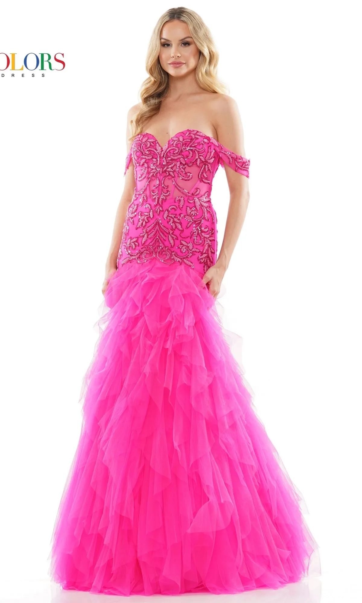 Off-Shoulder Long Ruffled Mermaid Prom Dress 3199 sold by PromGirl product image thumbnail 4