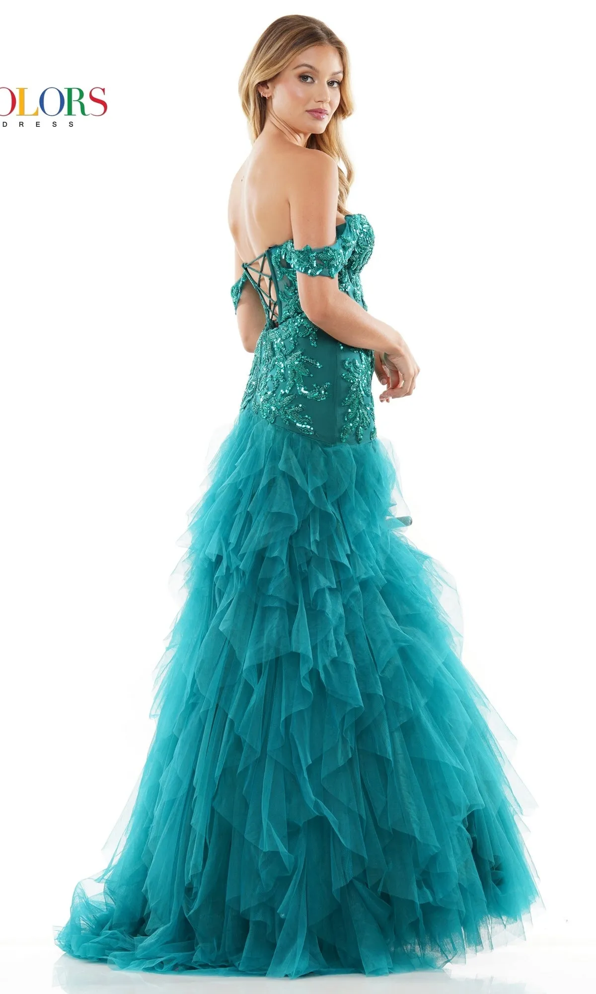 Off-Shoulder Long Ruffled Mermaid Prom Dress 3199 sold by PromGirl product image thumbnail 2
