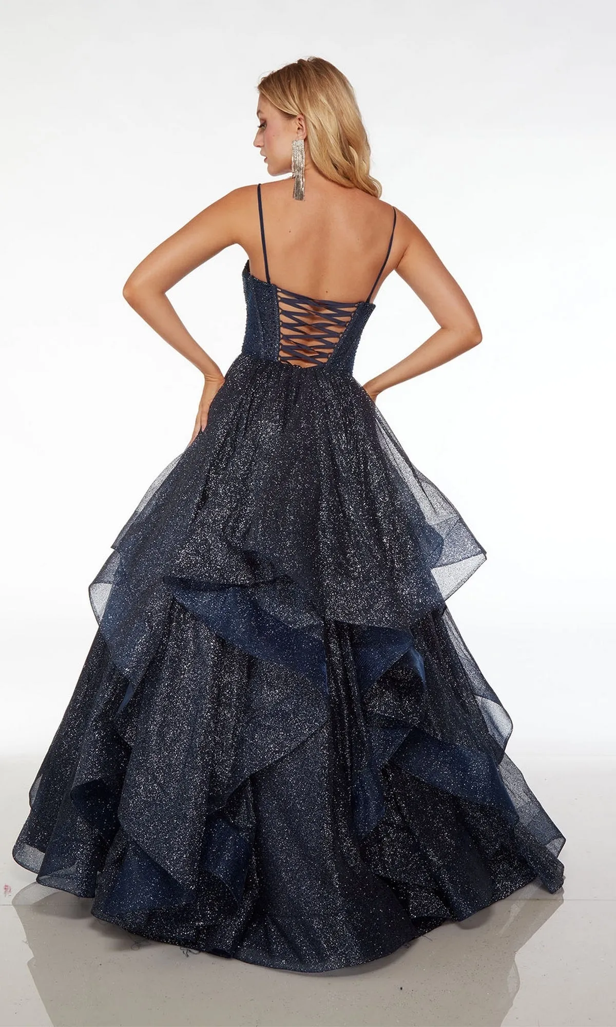 Alyce Long Glitter-Tulle Tiered Prom Dress 61637 sold by PromGirl product image thumbnail 2