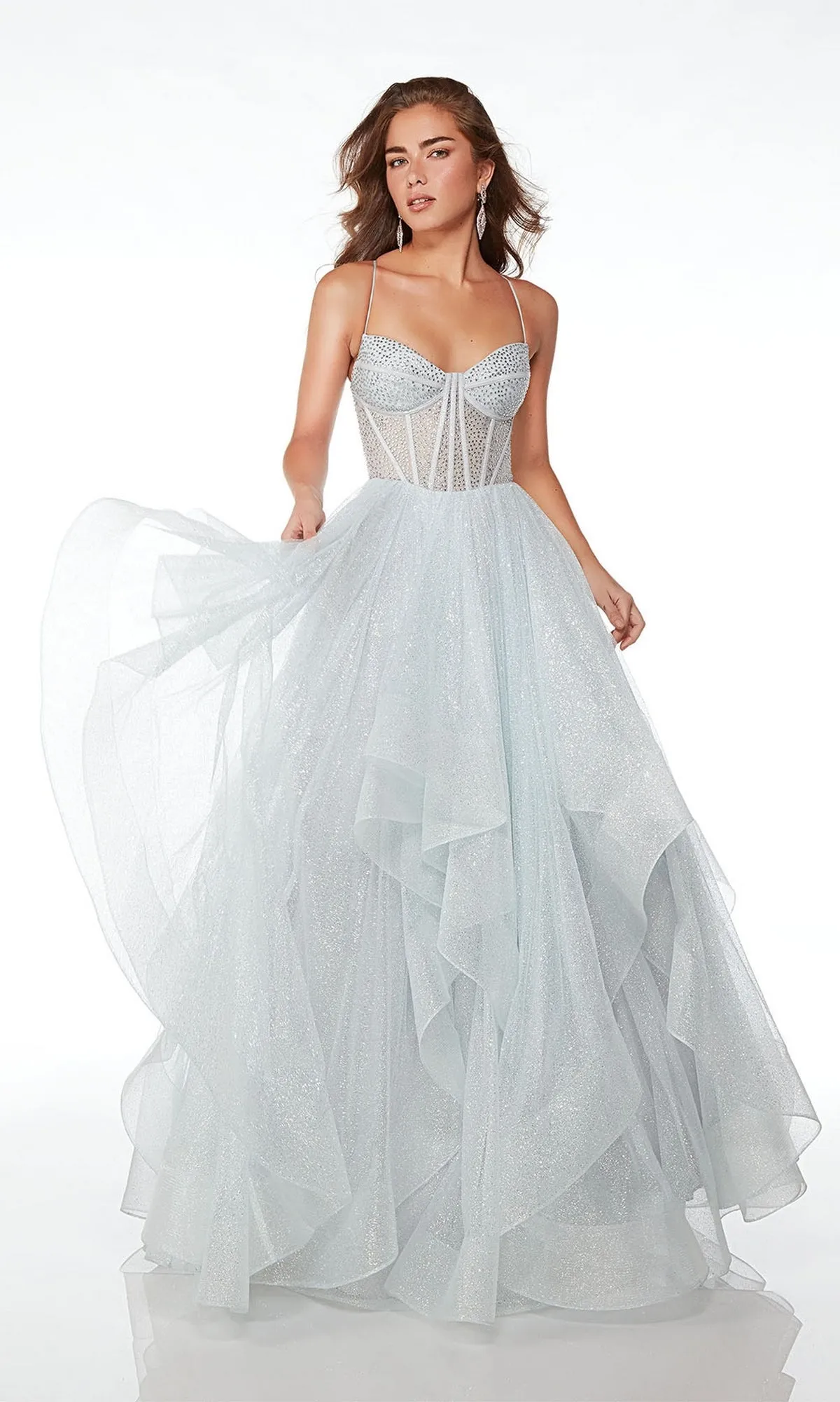 Alyce Long Glitter-Tulle Tiered Prom Dress 61637 sold by PromGirl product image thumbnail 3