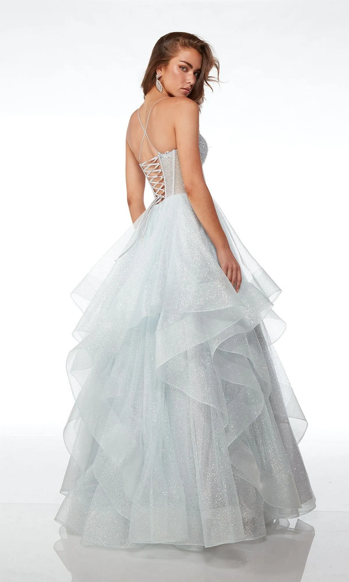 Alyce Long Glitter-Tulle Tiered Prom Dress 61637 sold by PromGirl product image thumbnail 5