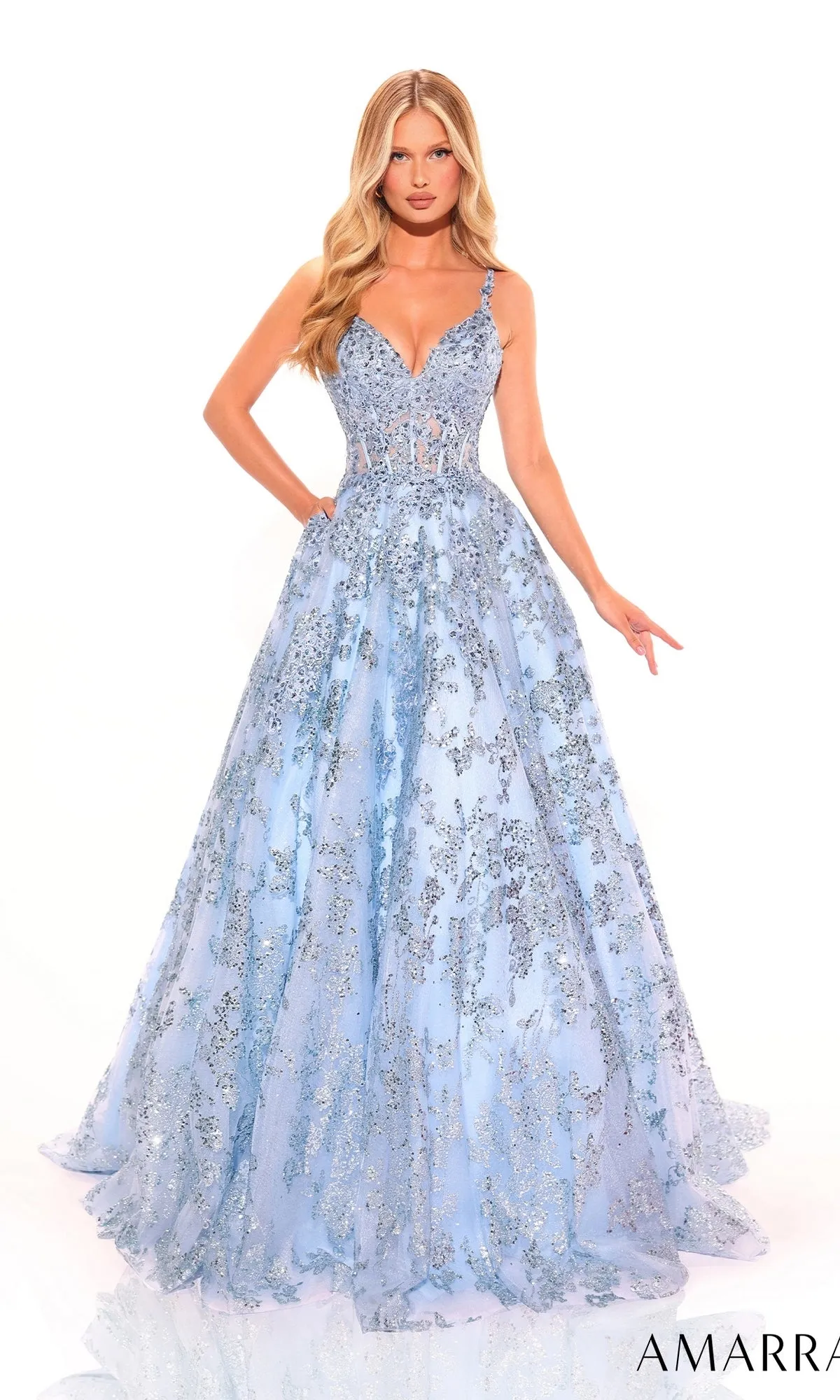 Amarra Embroidered-Lace Long Prom Ball Gown 88727 sold by PromGirl product image thumbnail 3