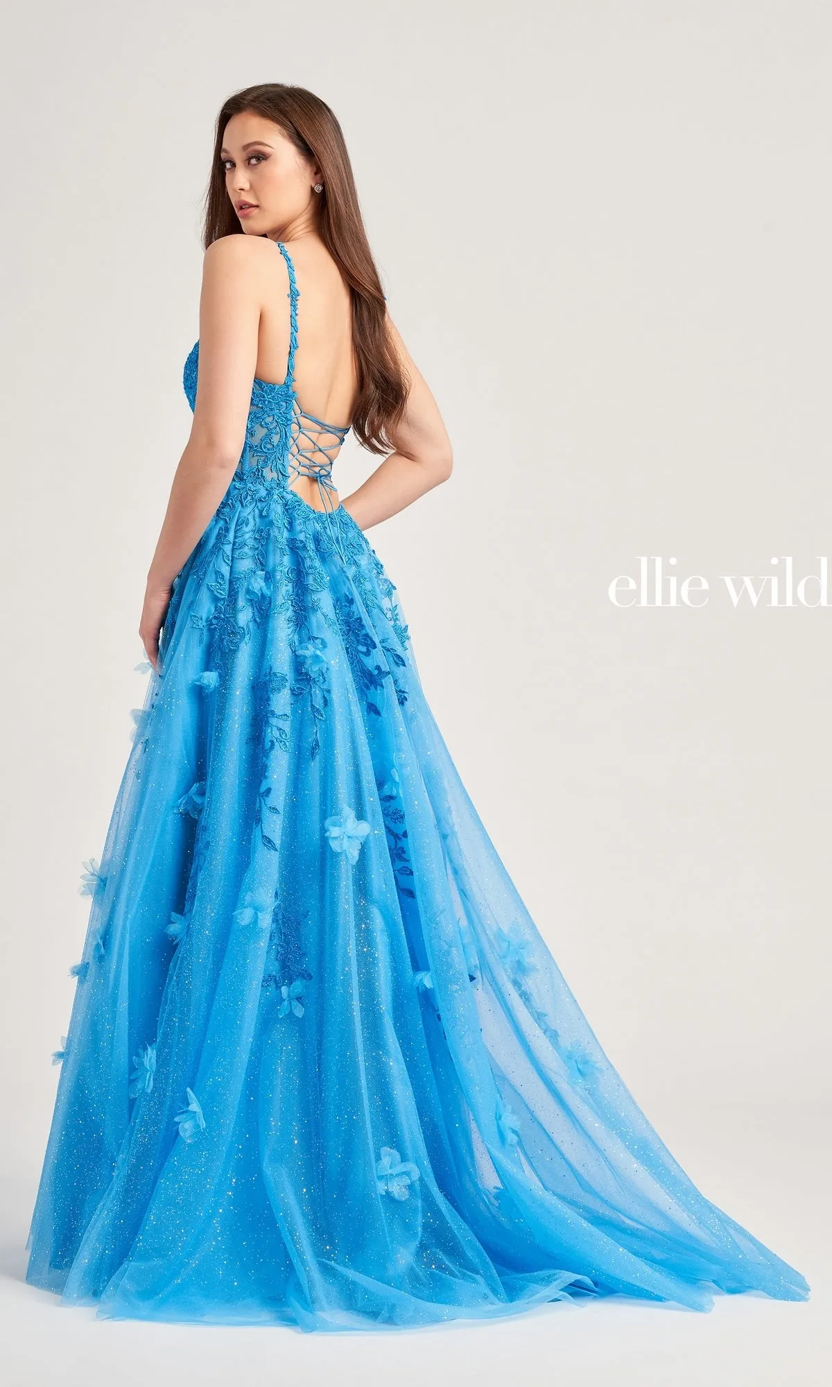 Glitter-Tulle Ellie Wilde Long Prom Gown EW35081 sold by PromGirl product image thumbnail 2