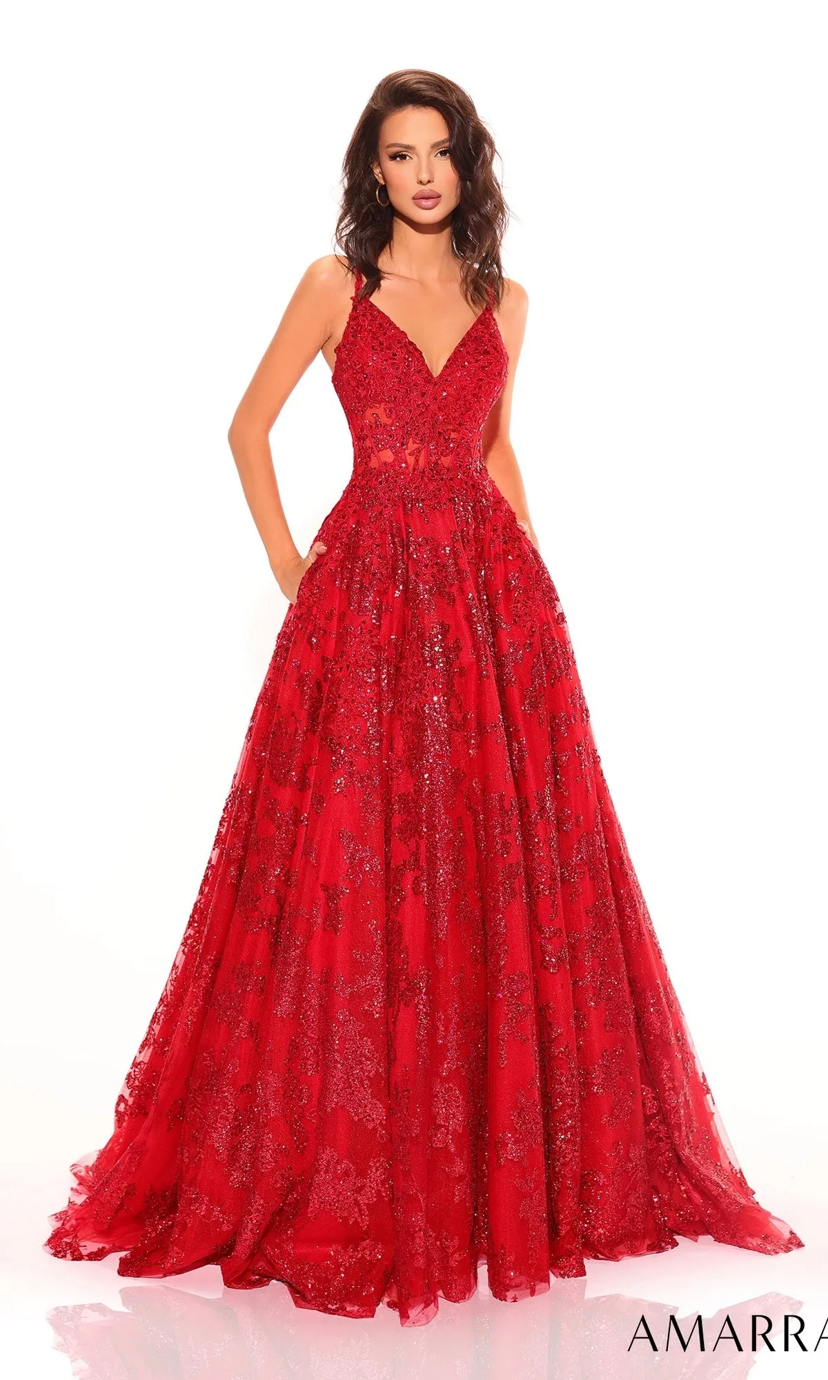 Amarra Embroidered-Lace Long Prom Ball Gown 88727 sold by PromGirl product image thumbnail 4