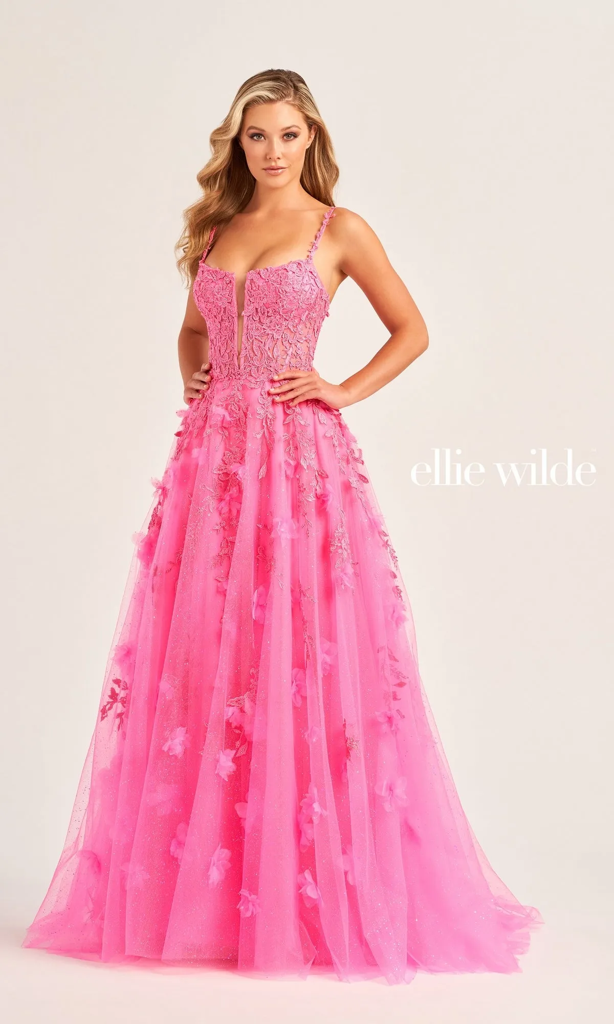 Glitter-Tulle Ellie Wilde Long Prom Gown EW35081 sold by PromGirl product image thumbnail 3