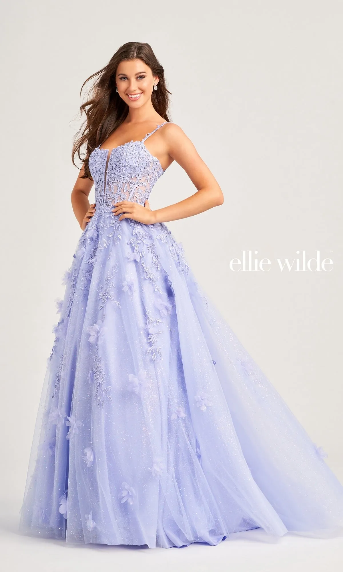 Glitter-Tulle Ellie Wilde Long Prom Gown EW35081 sold by PromGirl product image thumbnail 4