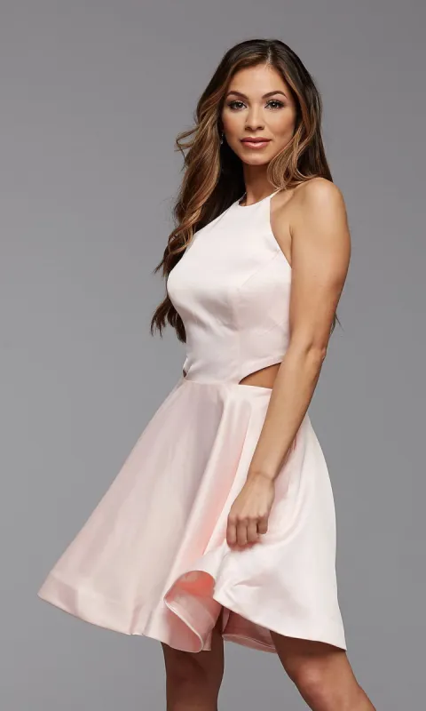 Short Satin Corset-Back Homecoming Party Dress sold by PromGirl