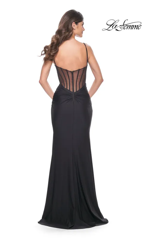 La Femme Sheer-Back Long Jersey Prom Dress 32153 sold by PromGirl