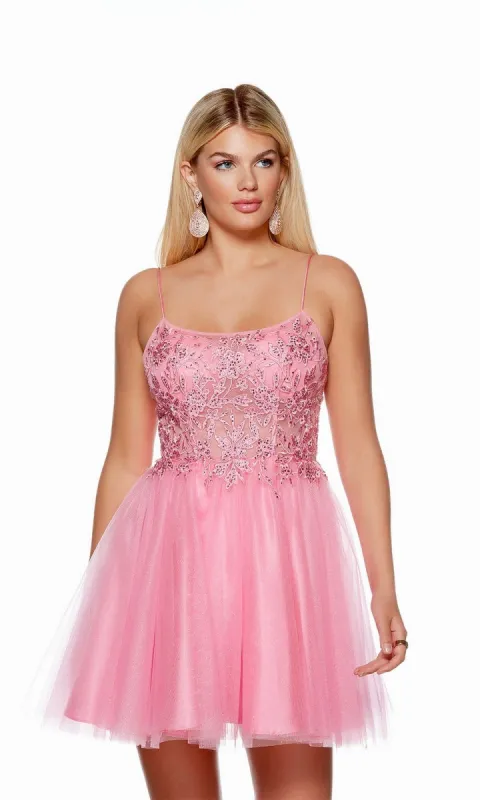 Sheer-Waist Pink Babydoll Homecoming Dress 3155 sold by PromGirl