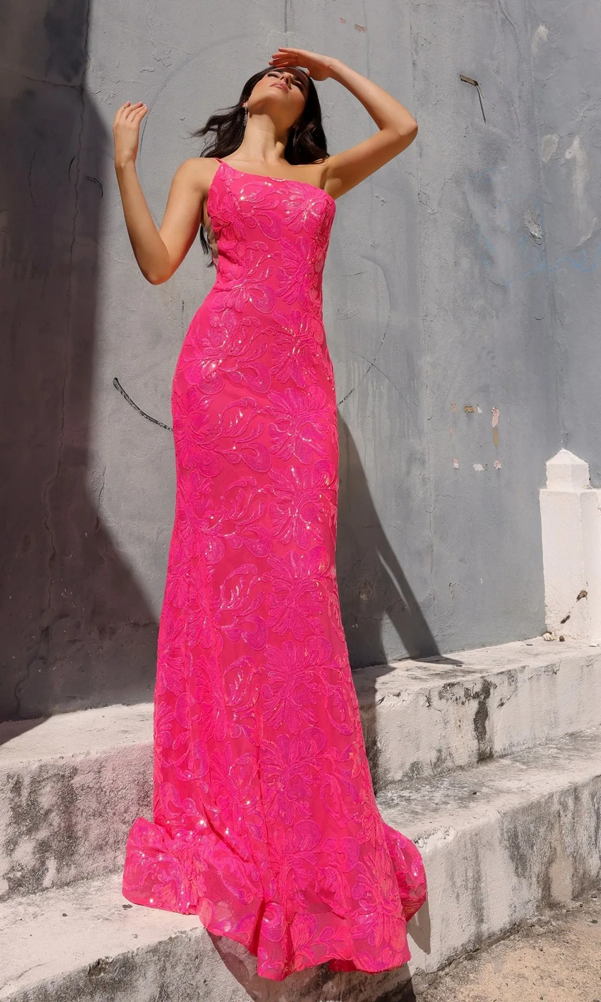 One-Shoulder Long Sequin-Print Prom Dress R1308 sold by PromGirl product image thumbnail 5