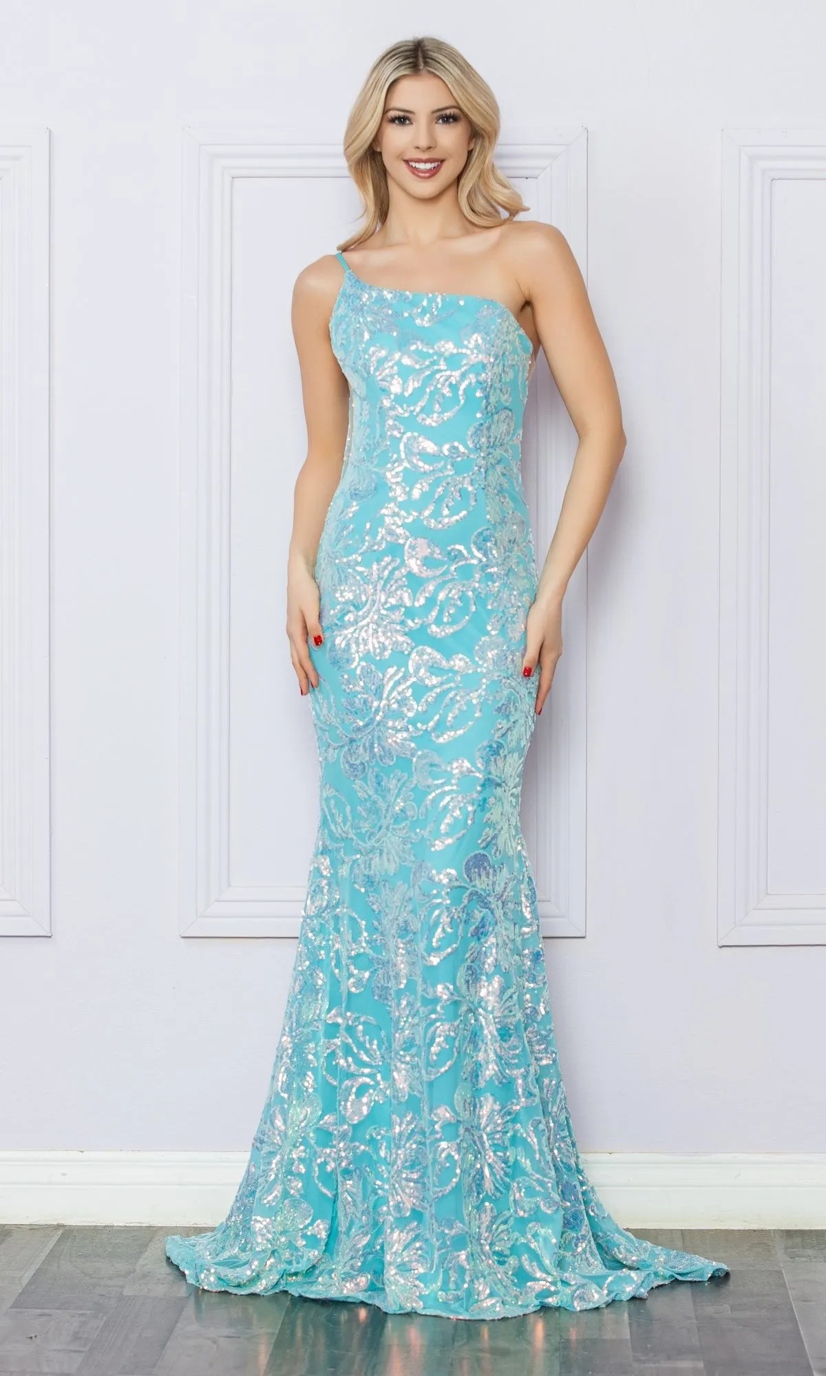 One-Shoulder Long Sequin-Print Prom Dress R1308 sold by PromGirl product image thumbnail 4