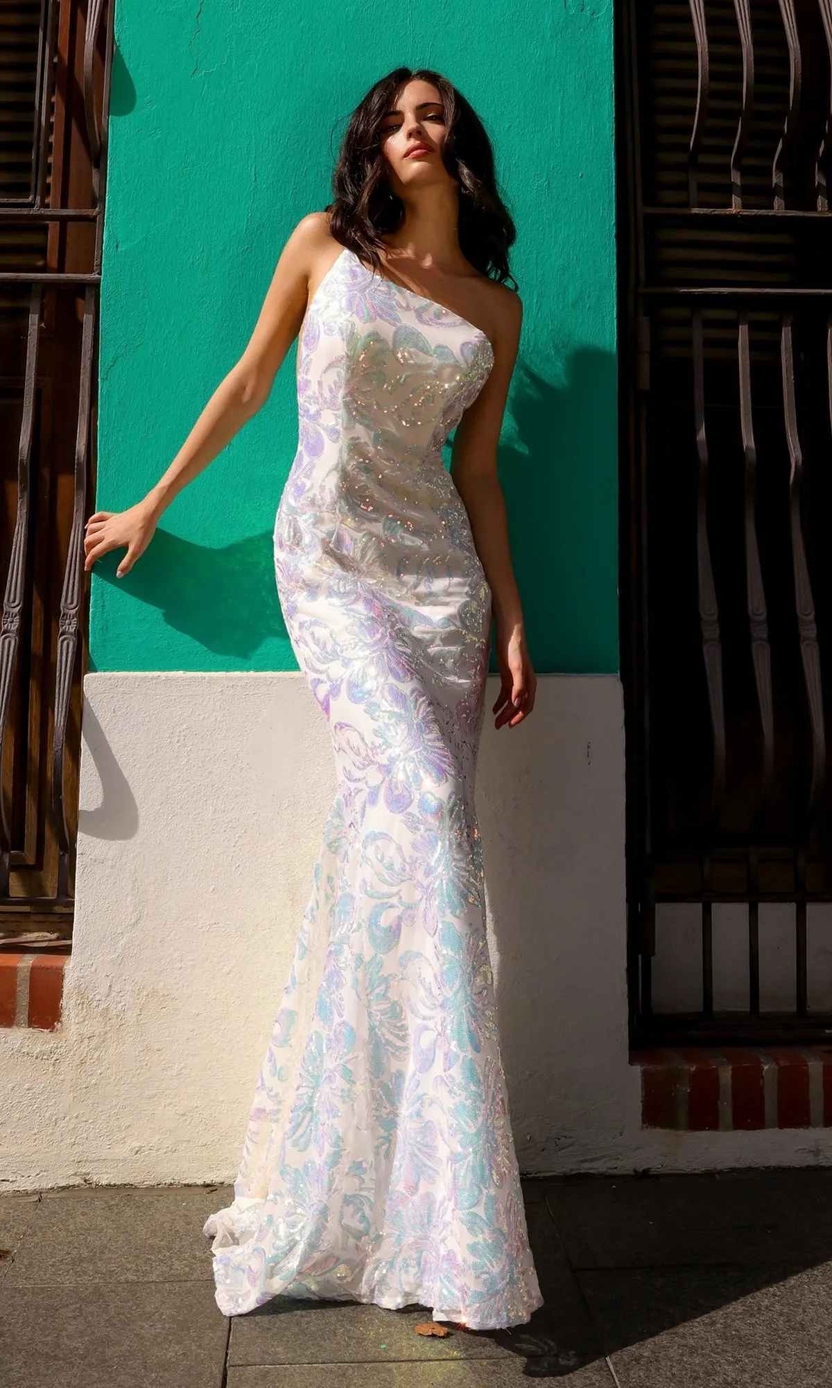 One-Shoulder Long Sequin-Print Prom Dress R1308 sold by PromGirl product image thumbnail 3