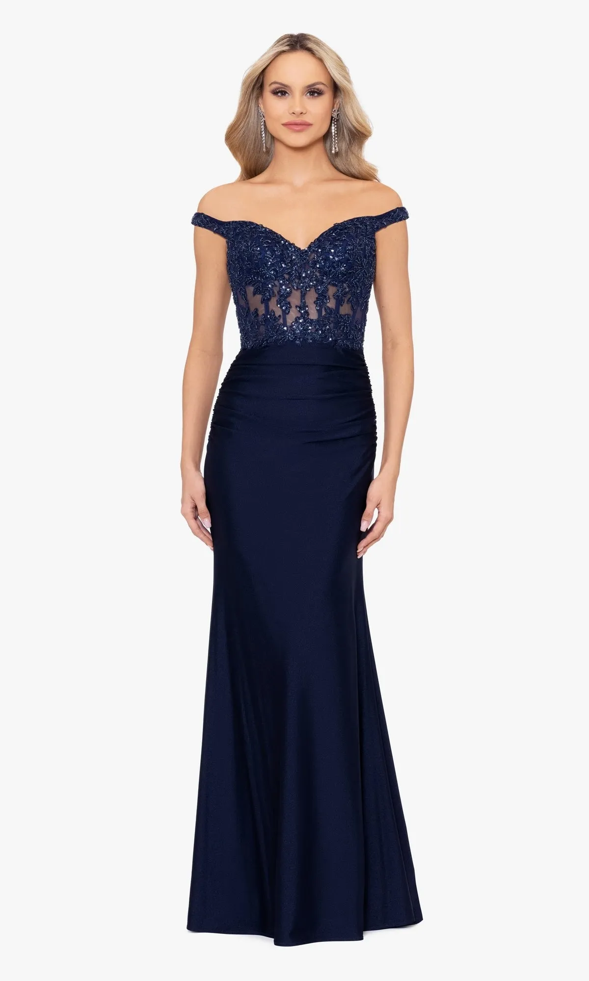 Off-the-Shoulder Long Navy Prom Dress A26276 sold by PromGirl