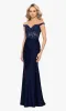 Off-the-Shoulder Long Navy Prom Dress A26276 sold by PromGirl