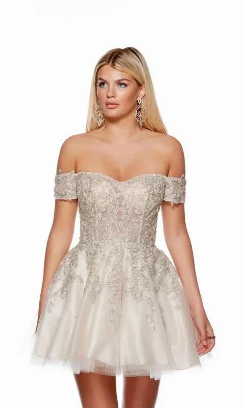 Off-Shoulder Short Babydoll Homecoming Dress 3146 sold by PromGirl