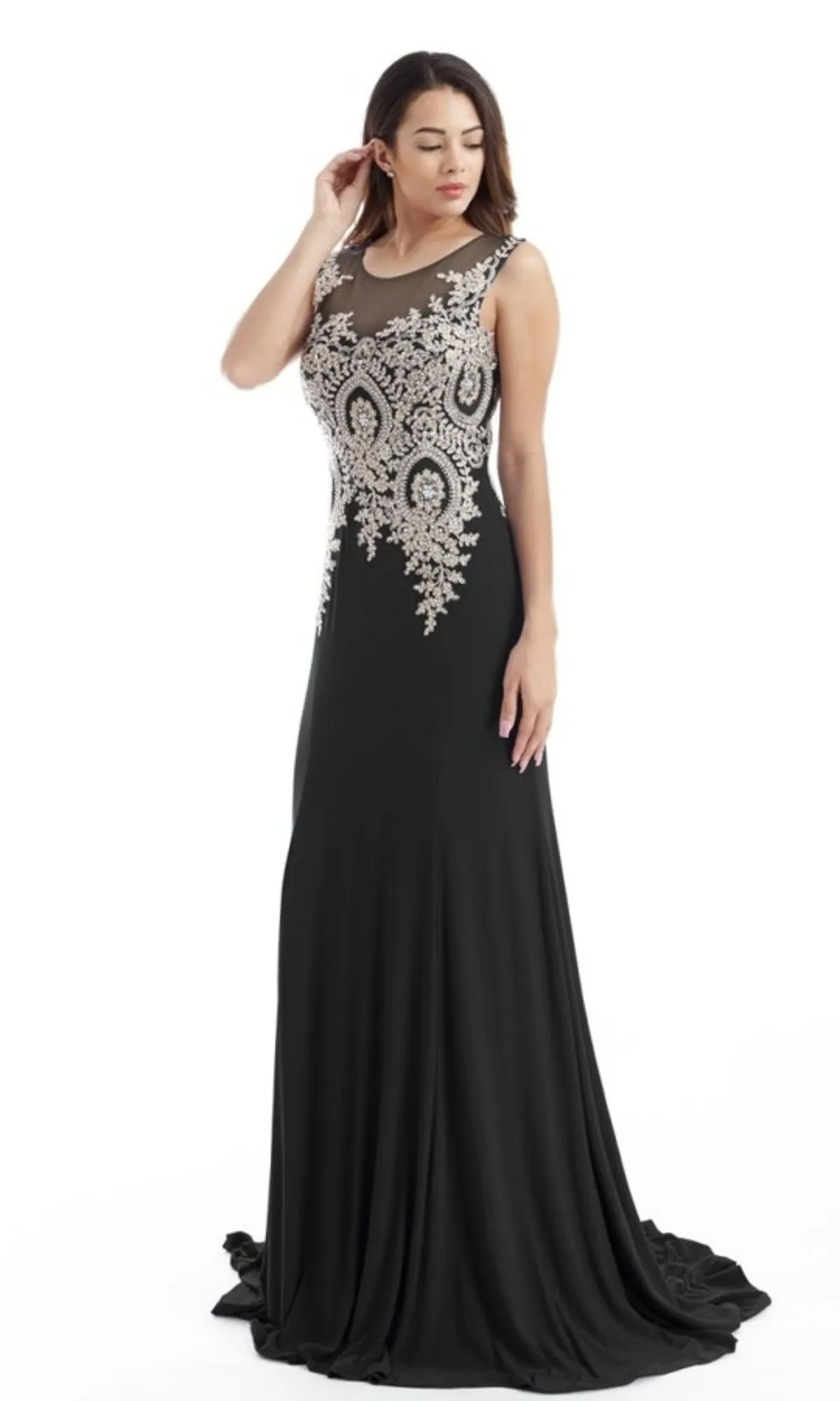 Gold-Embroidered Long Prom Dress: Chicas C4233 sold by PromGirl product image thumbnail 3