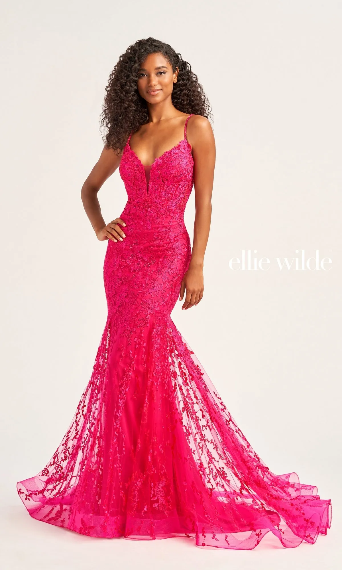 Ellie Wilde Long Beaded-Tulle Prom Dress EW35221 sold by PromGirl product image thumbnail 5