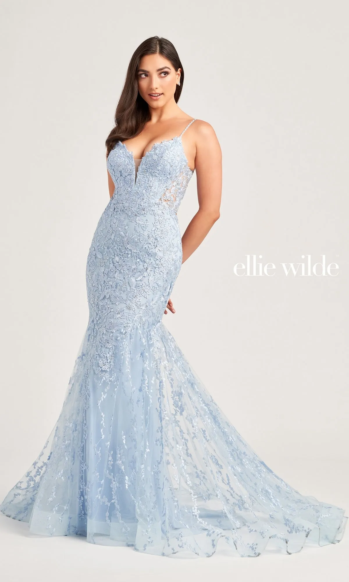 Ellie Wilde Long Beaded-Tulle Prom Dress EW35221 sold by PromGirl product image thumbnail 3