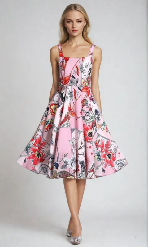 Knee-Length Short Pink Print Party Dress BYC-6538 sold by PromGirl