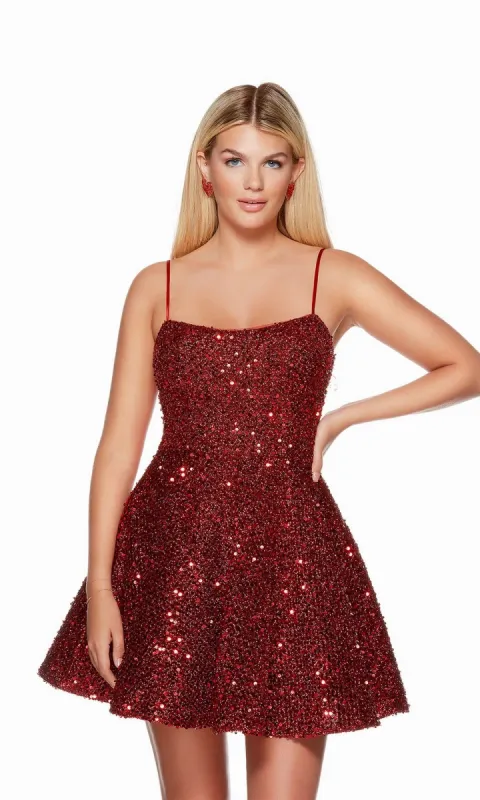 Claret Red Short Sequin Homecoming Dress 3116 sold by PromGirl