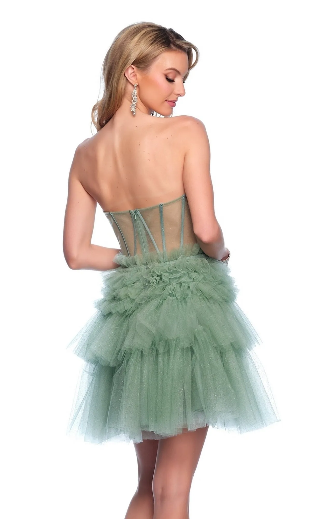 Dave & Johnny Short Green Ruffle Hoco Dress 11826 sold by PromGirl product image thumbnail 2