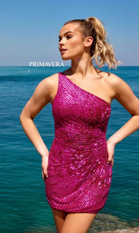 One-Shoulder Sequin-Striped Mini Party Dress 4055 sold by PromGirl