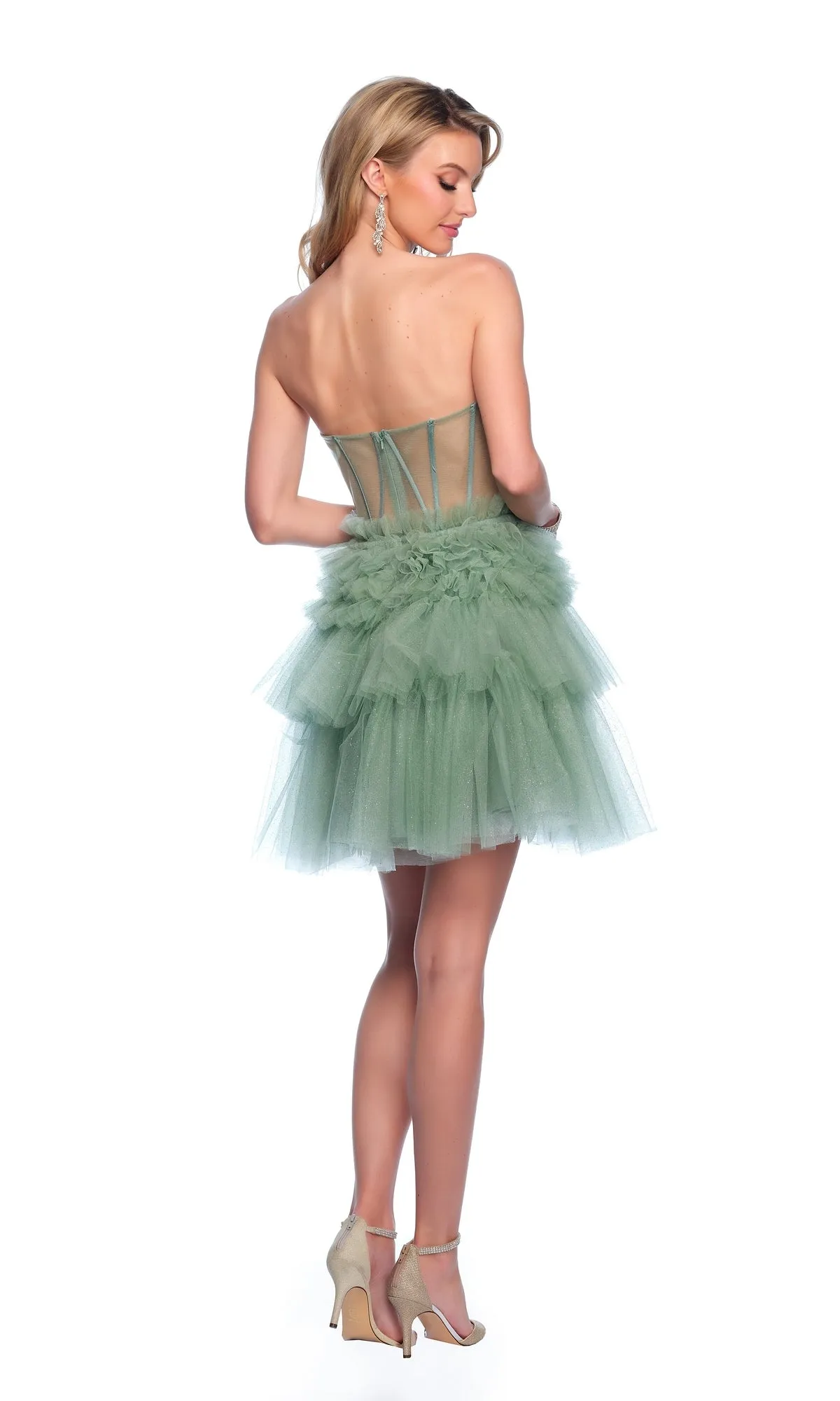 Dave & Johnny Short Green Ruffle Hoco Dress 11826 sold by PromGirl product image thumbnail 4