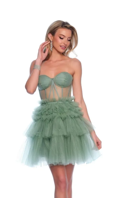 Dave & Johnny Short Green Ruffle Hoco Dress 11826 sold by PromGirl