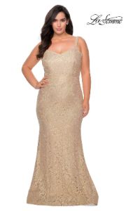 Allover Lace Long Plus-Size La Femme Prom Dress sold by PromGirl